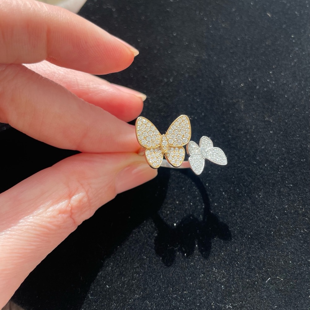 Elegant white gold and yellow Gold Butterfly Ring